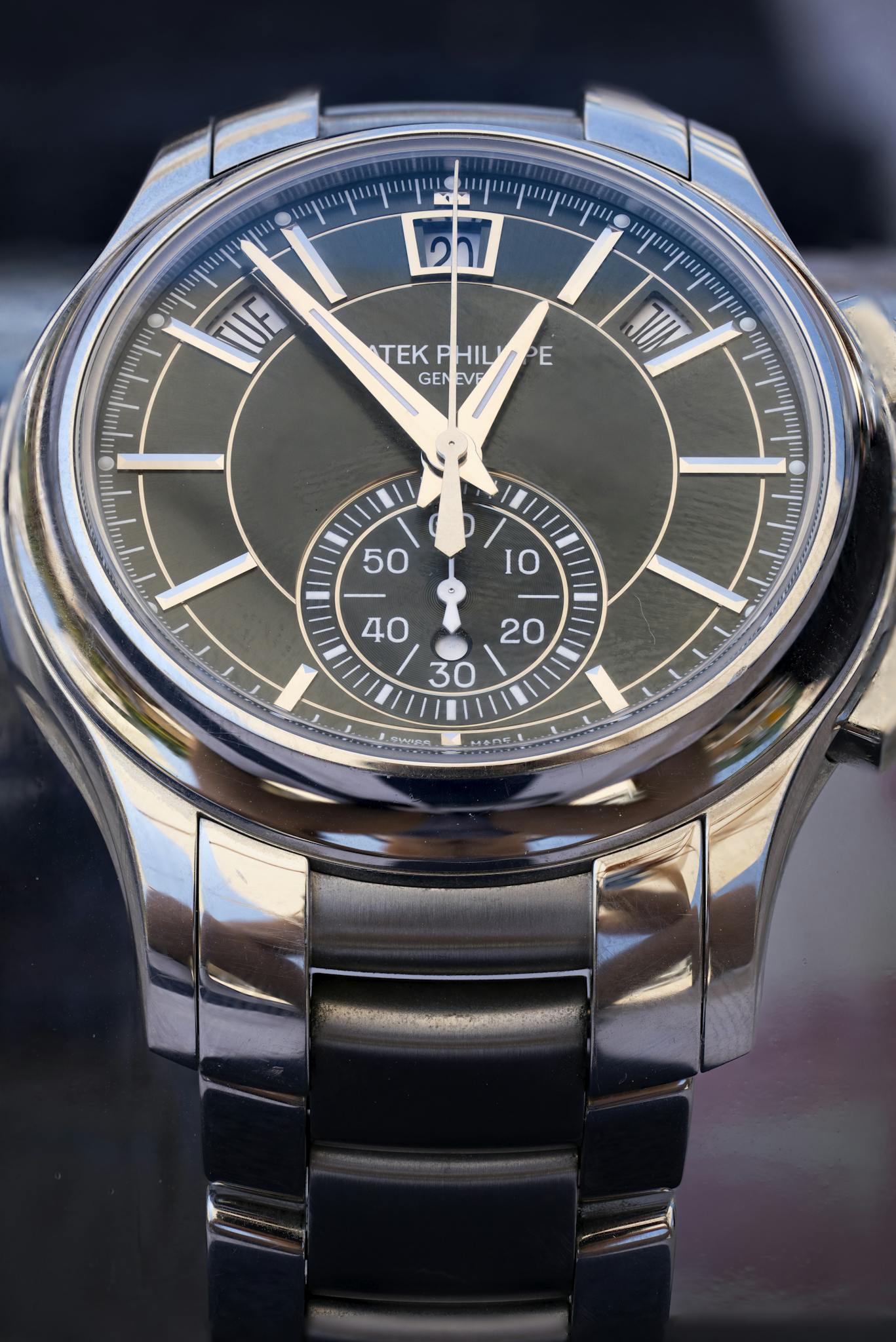 Close-up of a luxury Swiss watch highlighting its elegant design.